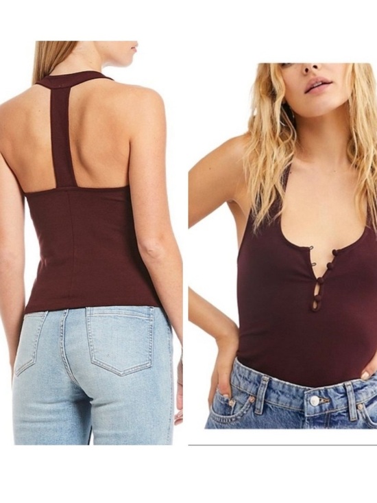 Free People Tops - Intimately Free People Hang Out Cami Burgundy halter Tank NWT Garnett M buttons
